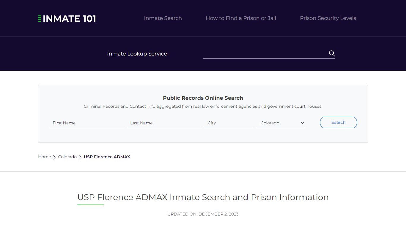 USP Florence ADMAX Inmate Search | Lookup | Roster